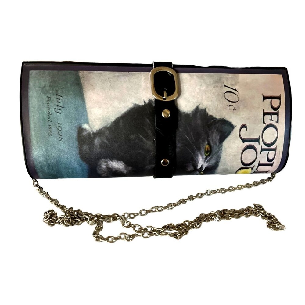 Vintage Cat Print Crossbody Clutch with Chain Strap
